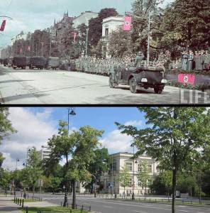 Adolf Hitler przyjmuje defiladę w dniu 5 października 1939. W głębi widoczna kamienica Taubenhausa.