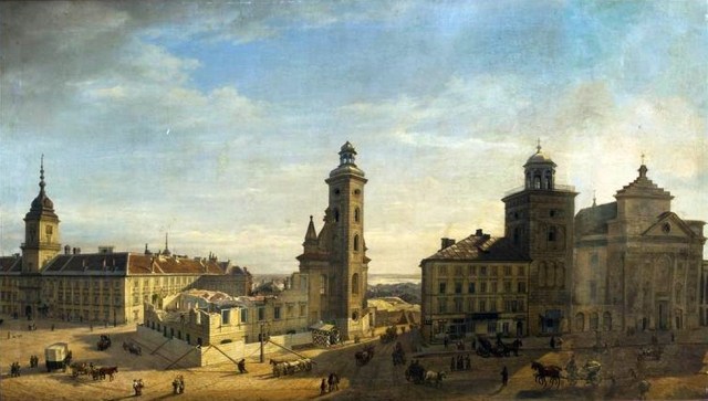 Rozbiórka kościoła świętej Klary i klasztoru Bernardynek w Warszawie. Autor - Wincenty Kasprzycki.