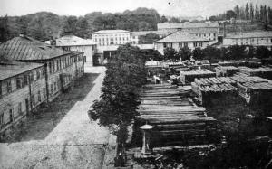 Dziedziniec Młyna Parowego. Lata sześćdziesiąte XIX wieku.