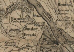 Fragment planu Warszawy z 1794. Na Pulkowie (Polkowie) znajdowało się w przeszłości miejsce straceń przestępców.