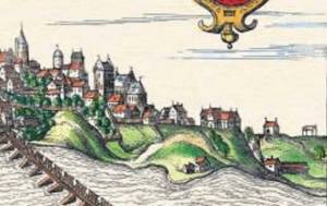 Widok Warszawy po 1586 roku, z dzieła autorstwa Georga Brauna, sztychowana przez Jacoba Hoefnagela. Panorama pochodzi z sześciotomowego atlasu miast świata Civitates Orbis Terarrum wydawanego w Kolonii w latach 1572 – 1617. Na skraju po prawej stronie widoczna kaplica i szubienica.