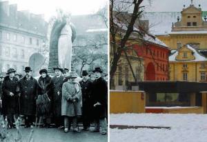 Odsłonięcie Pomnika Wdzięczności dla Stanów Zjednoczonych Ameryki w dniu 29 października 1922 roku. To samo miejsce - współcześnie.