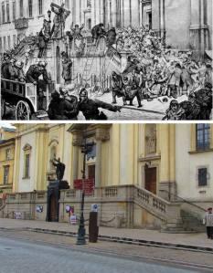 Panika w kościele - porównanie ryciny ze stanem obecnym.