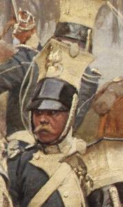 Fragment obrazu. Twarz jednego z polskich żołnierzy.