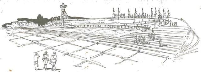 Szkic pomnika mauzoleum w Parku Ujazdowskim.