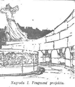 Szkic pomnika mauzoleum w Parku Ujazdowskim.