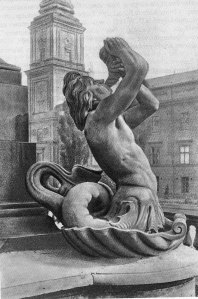 Tryton w pełnej okazałości. Zdjęcie z książki "Rzeźbiarze warszawscy XIX wieku".