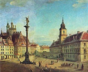 Zamek Królewski - Jan Seydlitz 1851. Przy kolumnie Zygmunta III Wazy nie ma jeszcze wodotrysków, a dostęp do niej ograniczają łańcuchy zawieszone na słupkach.