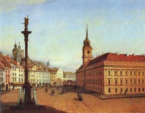 Zamek Królewski - Jan Seydlitz 1856. Na tym obrazie jest już wodotrysk, a fasady Zamku mają nowy wygląd.