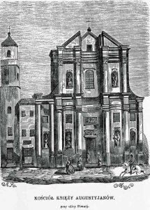 Kościół pod wezwaniem Świętego Marcina należący do Augustianów. Drzeworyt Michała Starkmana z około 1855